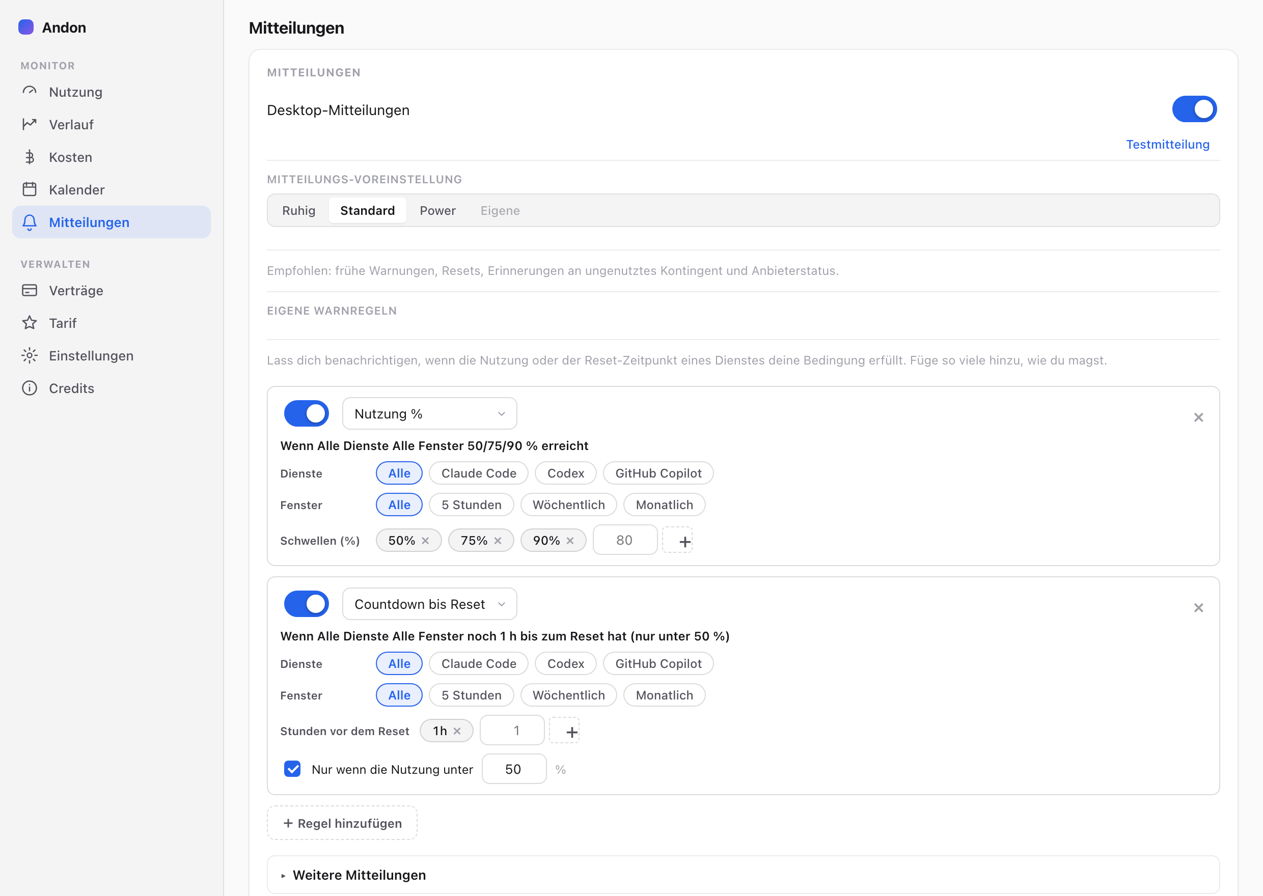 Andon; AI Limit Watcher — Mitteilungen