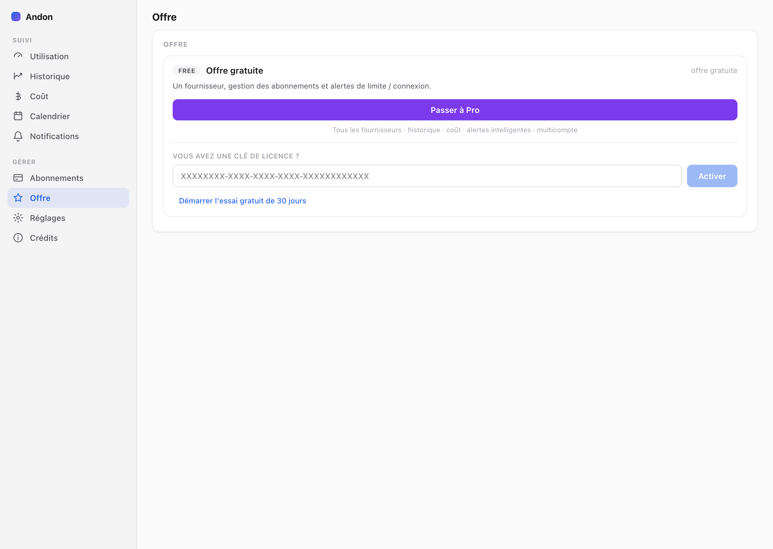 Andon; AI Limit Watcher — Offre